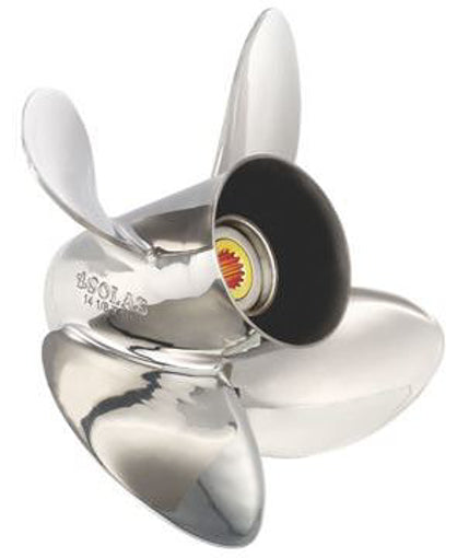 BRP, Johnson/Evinrude, OMC Sterndrive Propellers 15-35 HP • 3” Gearcase (14 Tooth Spline & Thru Hub Exhaust) STAINLESS STEEL 4-BLADE