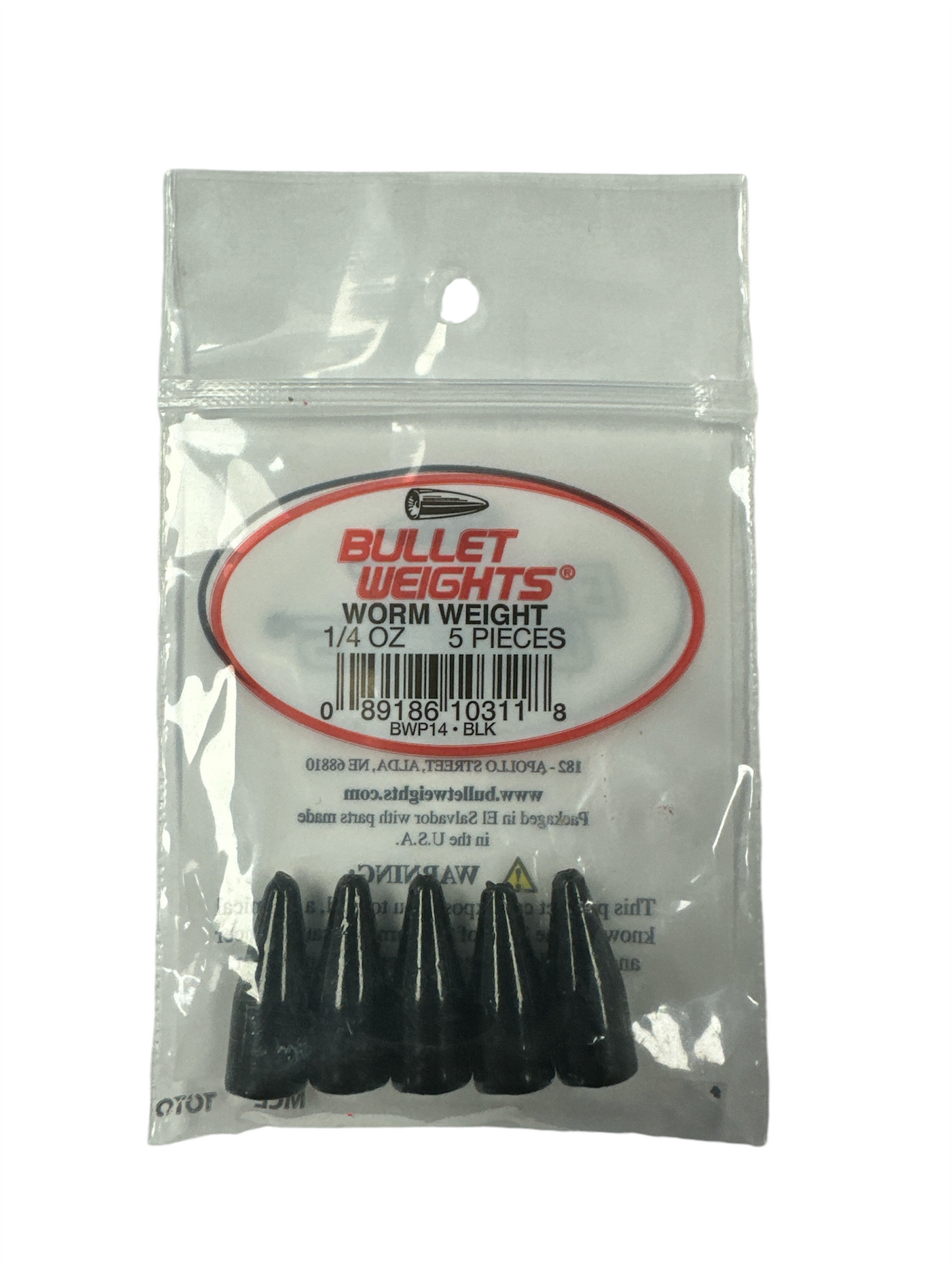 Bullet Weights, Worm Leads 5 Per Bag