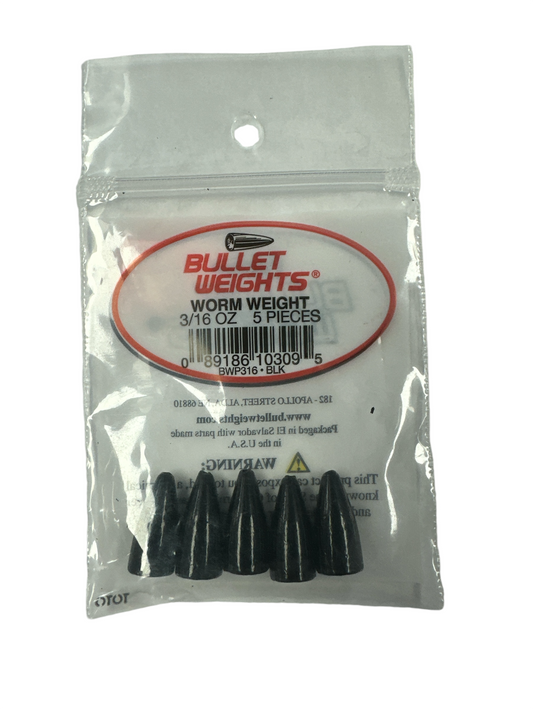 Bullet Weights, Worm Leads 5 Per Bag