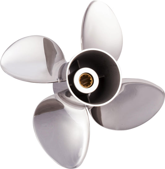 BRP, Johnson/Evinrude, OMC Sterndrive Propellers Johnson 25-30 HP • 3” Gearcase (10 Tooth Spline) (Japan Origin Suzuki) STAINLESS STEEL 4-BLADE