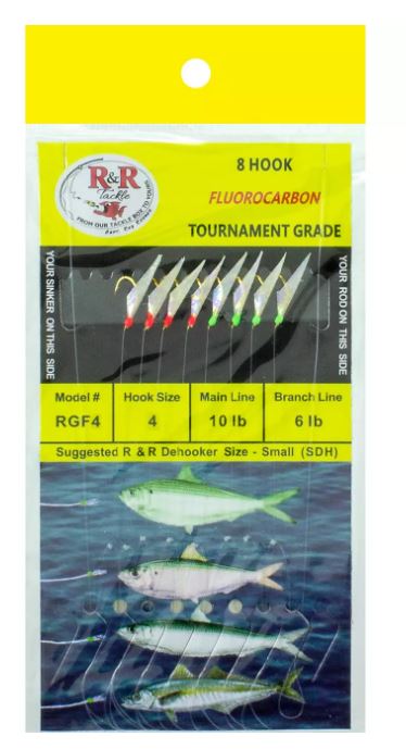 R&R Tackle 8 Strong Hooks Fluorocarbon   RGF4 / size 4 Main 10lb