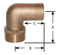 Groco PTHC Series NPT Standard Flow Pipe to Hose Elbows