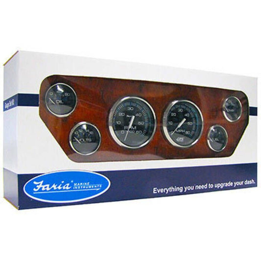 Faria Chesapeake Black Stainless Steel Gauges  OUTBOARD BOXED SET INCLUDES: