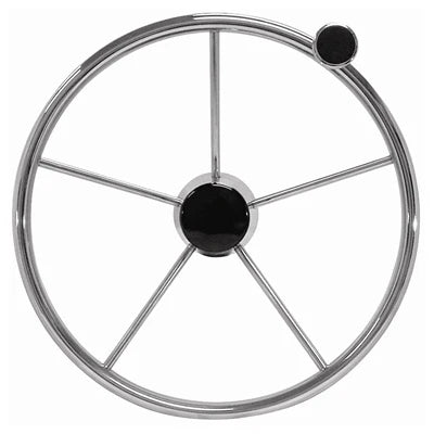 Marpac Stainless Steel Steering Wheels - 5 Spoke Destroyer Type STEERING WHEELS WITH CONTROL KNOB AND FINGER GRIPS